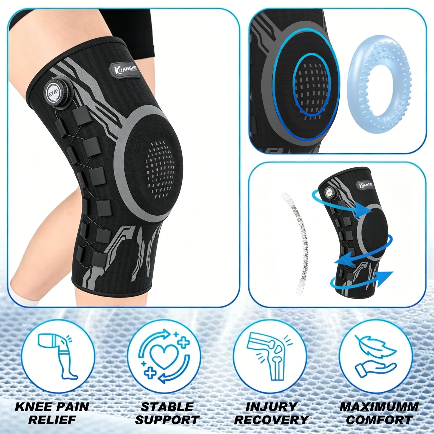 Smart Knob Knee Brace with Patella Gel Pad and Lateral Stabilizer, Compression Knee Brace for Exercise (Single)
